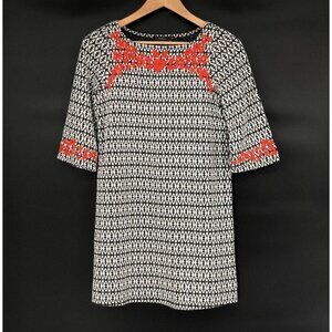 THML Anthropologie Women's Carrie Embroidered Shift Dress SP Black White Office
